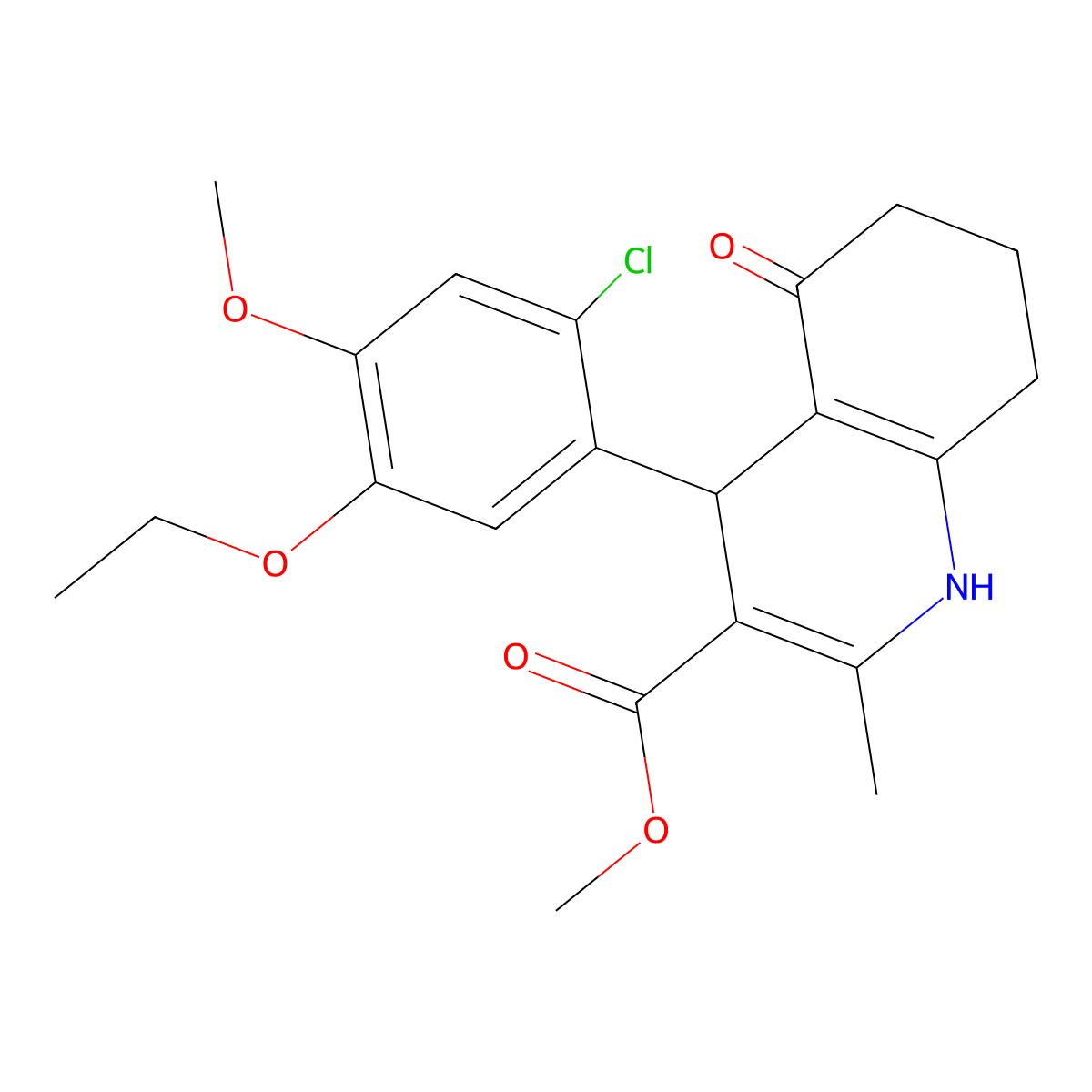Methyl 4-(2-chloro-5-ethoxy-4-methoxyphenyl)-2-methyl-5-oxo-1,4,5,6,7,8-hexahydro-3-quinolinecarboxylate molecular structure, CAS 666208-19-1