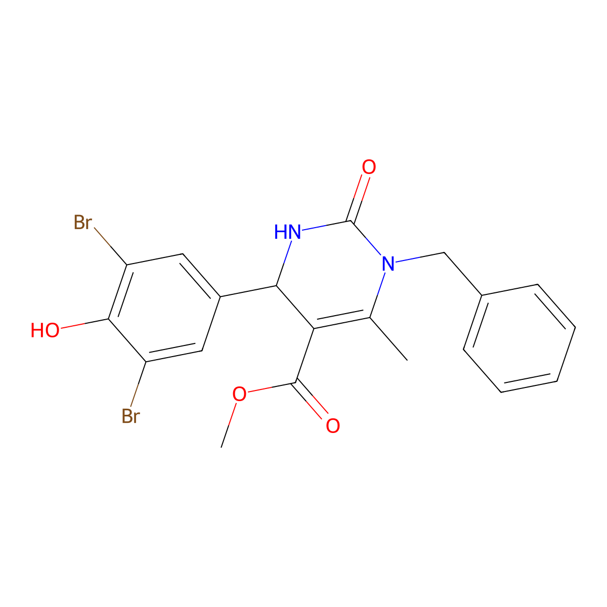 Methyl 1-benzyl-4-(3,5-dibromo-4-hydroxyphenyl)-6-methyl-2-oxo-1,2,3,4-tetrahydro-5-pyrimidinecarboxylate molecular structure, CAS 666208-39-5