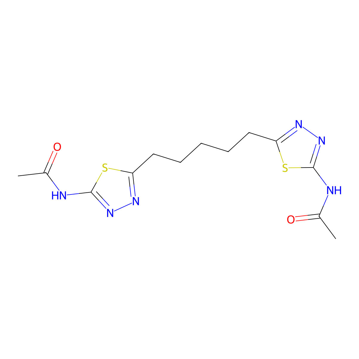N-[5-[5-(5-acetamido-1,3,4-thiadiazol-2-yl)pentyl]-1,3,4-thiadiazol-2-yl]acetamide molecular structure, CAS 666208-61-3