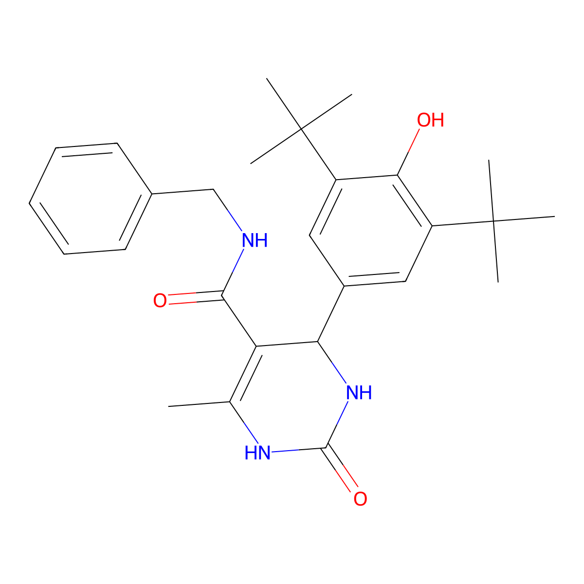N-benzyl-4-(3,5-ditert-butyl-4-hydroxyphenyl)-6-methyl-2-oxo-3,4-dihydro-1H-pyrimidine-5-carboxamide molecular structure, CAS 666209-94-5