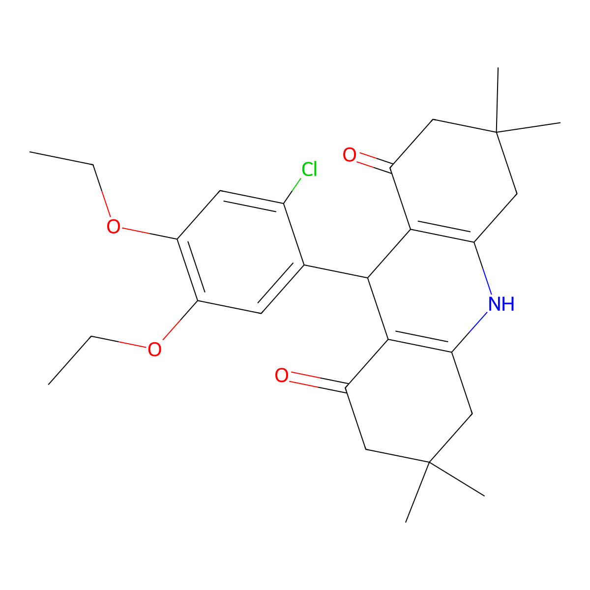 9-(2-Chloro-4,5-diethoxyphenyl)-3,3,6,6-tetramethyl-2,4,5,7,9,10-hexahydroacridine-1,8-dione molecular structure, CAS 666210-04-4