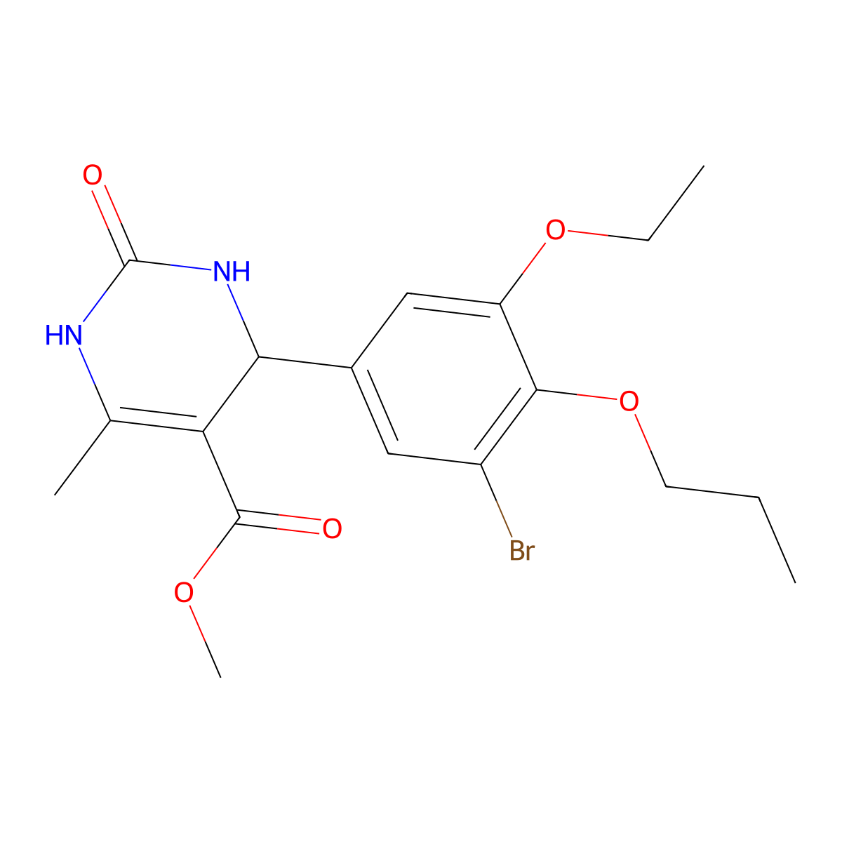 Methyl 4-(3-bromo-5-ethoxy-4-propoxyphenyl)-6-methyl-2-oxo-1,2,3,4-tetrahydro-5-pyrimidinecarboxylate molecular structure, CAS 666210-06-6