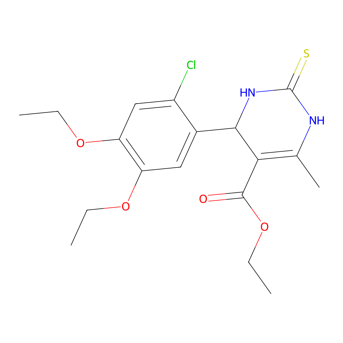 Ethyl 4-(2-chloro-4,5-diethoxyphenyl)-6-methyl-2-thioxo-1,2,3,4-tetrahydro-5-pyrimidinecarboxylate molecular structure, CAS 666210-17-9