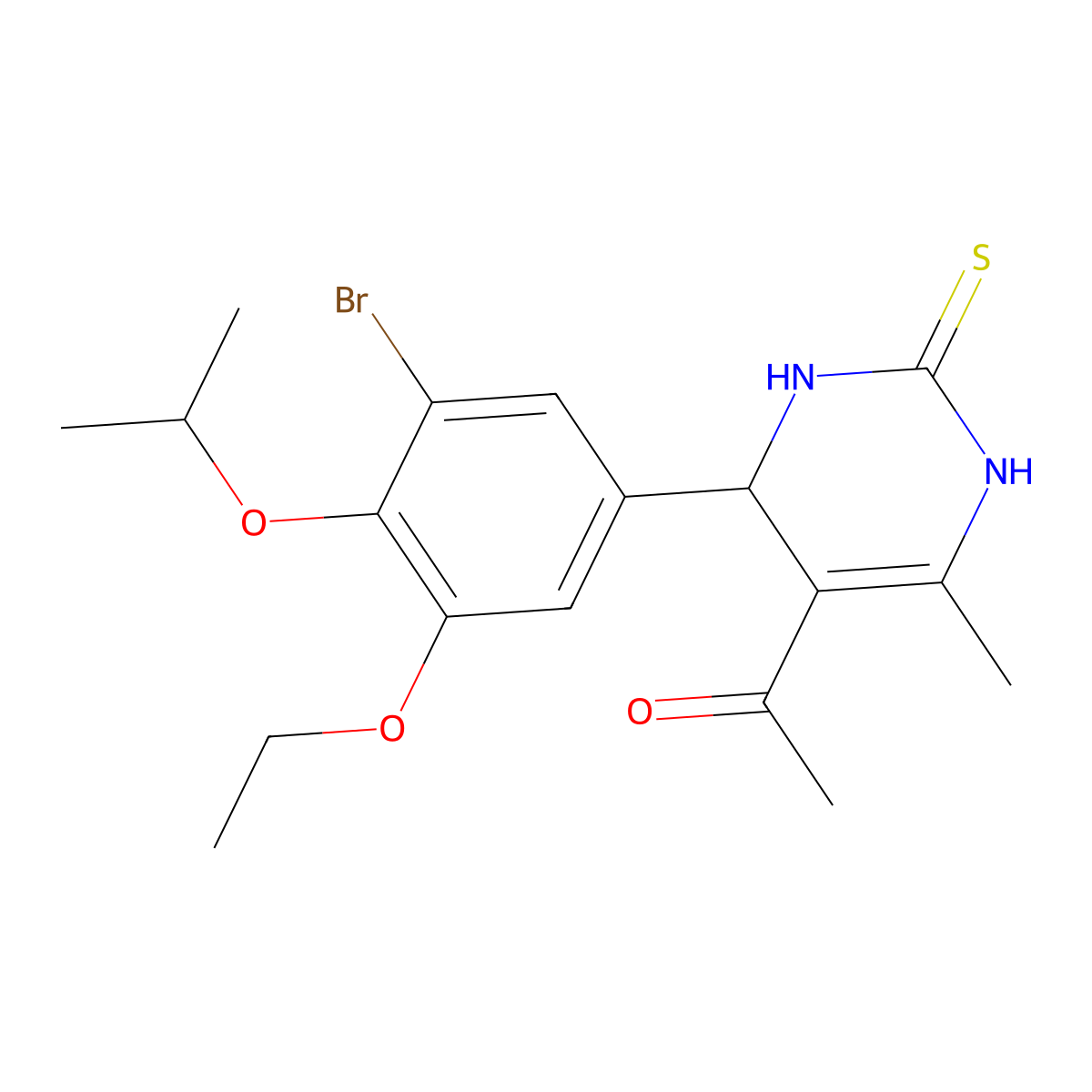 1-[4-(3-bromo-5-ethoxy-4-propan-2-yloxyphenyl)-6-methyl-2-sulfanylidene-3,4-dihydro-1H-pyrimidin-5-yl]ethanone molecular structure, CAS 666210-22-6