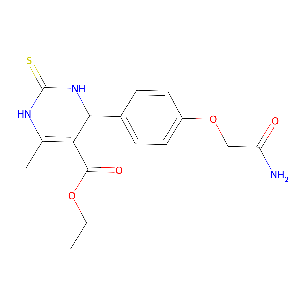 Ethyl 4-[4-(2-amino-2-oxoethoxy)phenyl]-6-methyl-2-thioxo-1,2,3,4-tetrahydro-5-pyrimidinecarboxylate molecular structure, CAS 666210-37-3