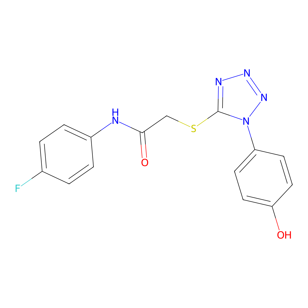 N-(4-fluorophenyl)-2-[1-(4-hydroxyphenyl)tetrazol-5-yl]sulfanylacetamide molecular structure, CAS 666210-44-2