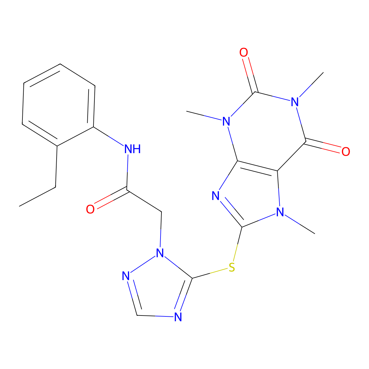 N-(2-ethylphenyl)-2-{5-[(1,3,7-trimethyl-2,6-dioxo-2,3,6,7-tetrahydro-1H-purin-8-yl)sulfanyl]-1H-1,2,4-triazol-1-yl}acetamide molecular structure, CAS 666210-47-5
