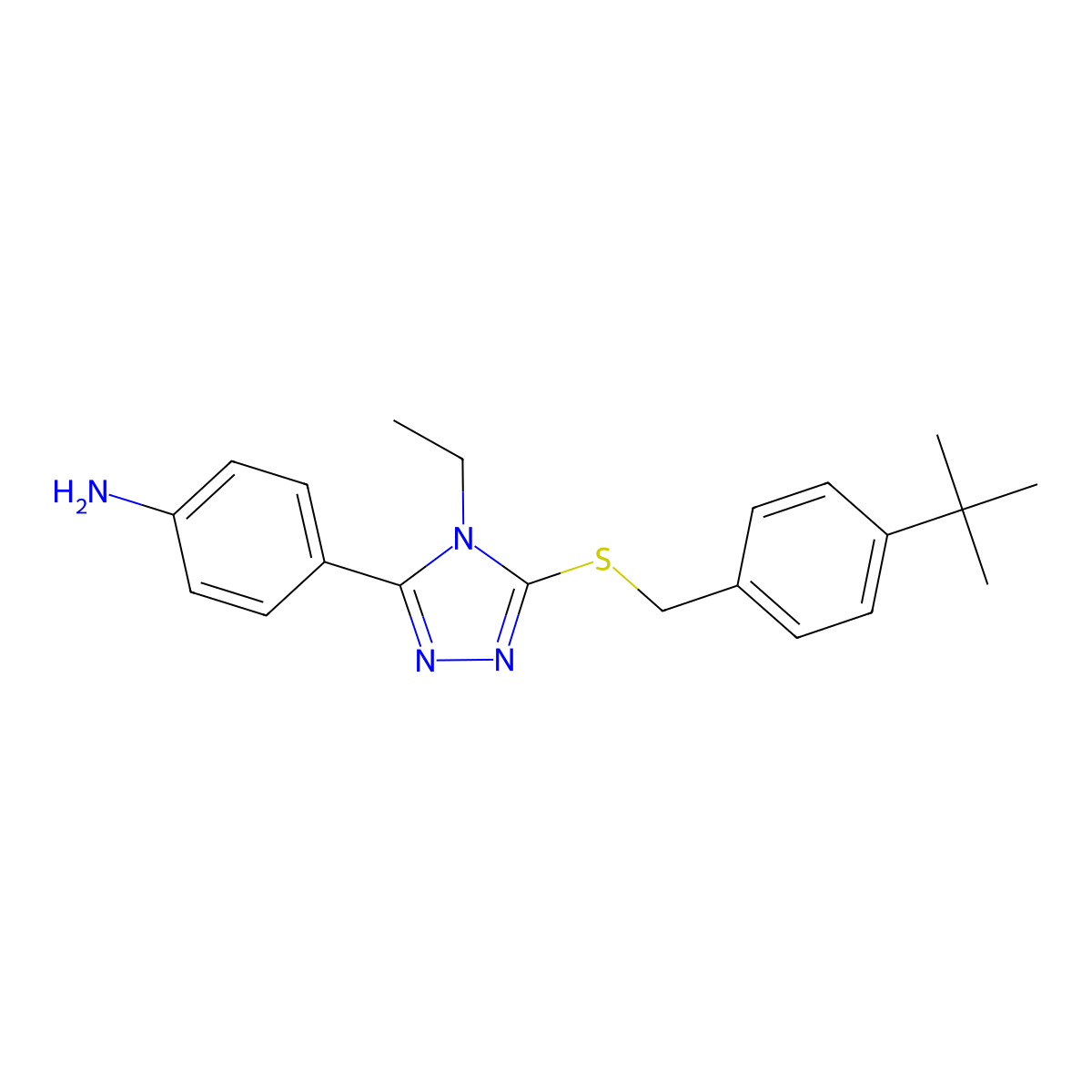 4-{5-[(4-tert-butylbenzyl)sulfanyl]-4-ethyl-4H-1,2,4-triazol-3-yl}aniline molecular structure, CAS 666210-56-6