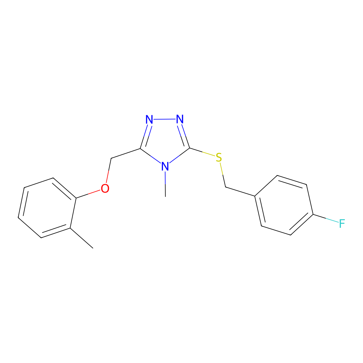 3-[(4-Fluorophenyl)methylsulfanyl]-4-methyl-5-[(2-methylphenoxy)methyl]-1,2,4-triazole molecular structure, CAS 666210-68-0