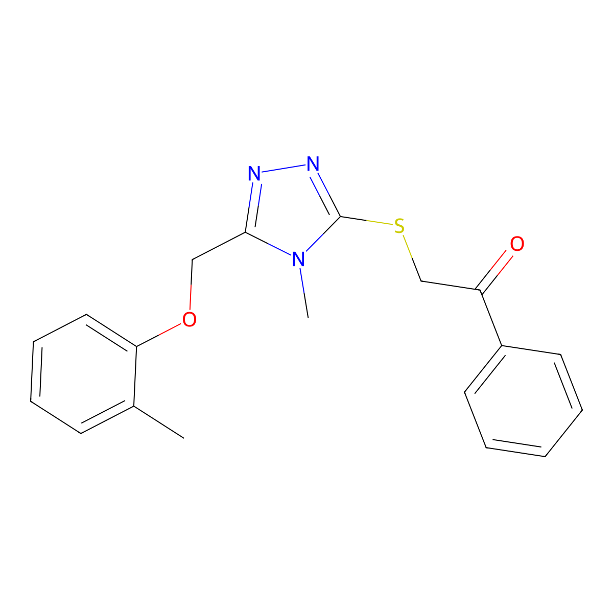 2-({4-methyl-5-[(2-methylphenoxy)methyl]-4H-1,2,4-triazol-3-yl}sulfanyl)-1-phenylethanone molecular structure, CAS 666210-69-1