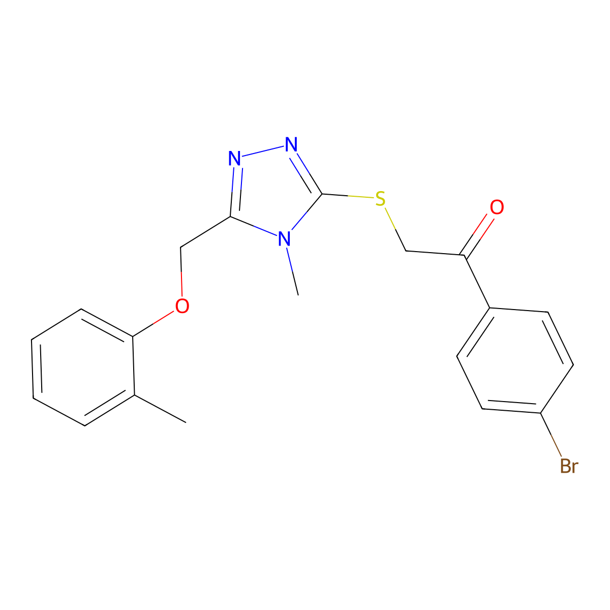 1-(4-bromophenyl)-2-({4-methyl-5-[(2-methylphenoxy)methyl]-4H-1,2,4-triazol-3-yl}sulfanyl)ethanone molecular structure, CAS 666210-70-4
