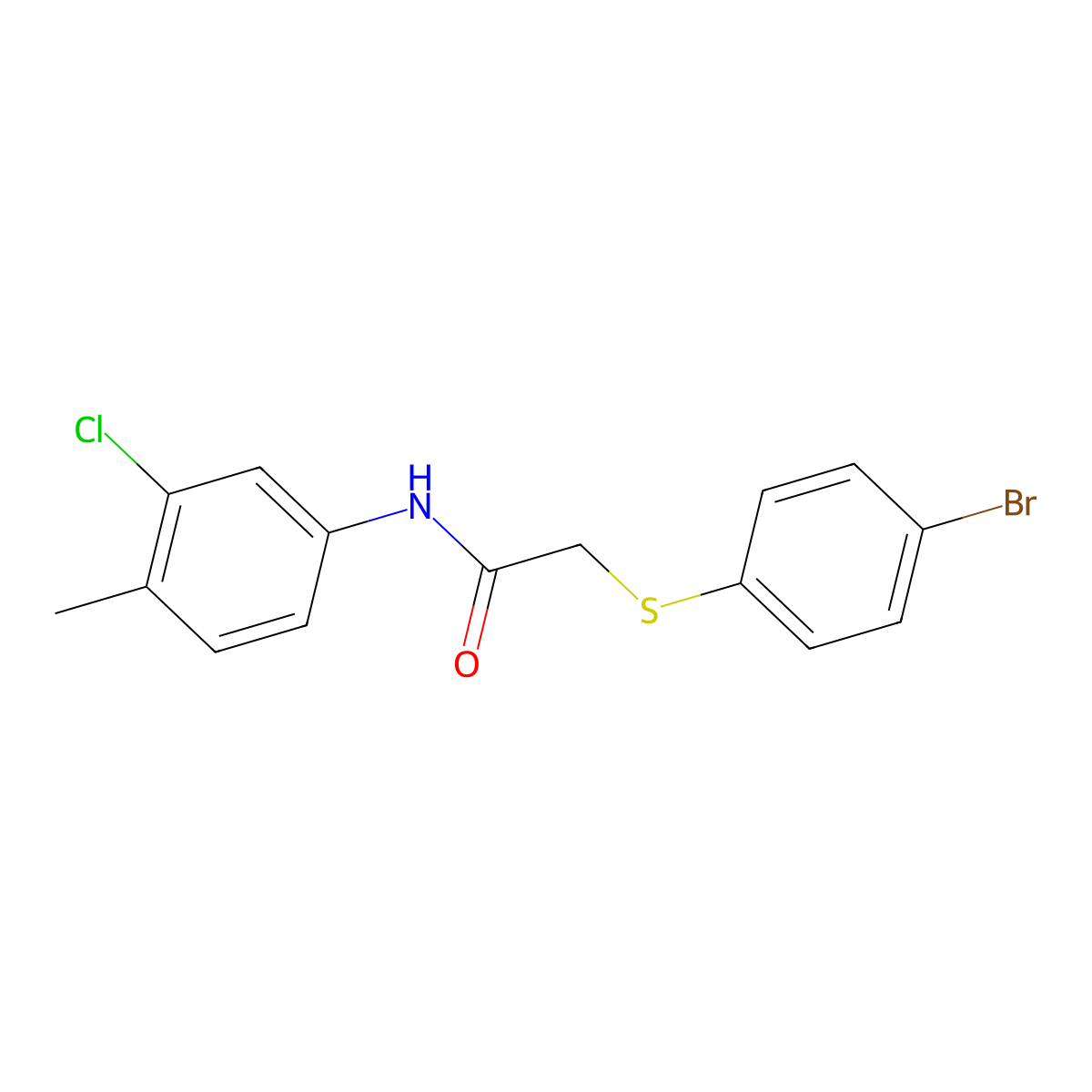 2-(4-bromophenyl)sulfanyl-N-(3-chloro-4-methylphenyl)acetamide molecular structure, CAS 666211-75-2