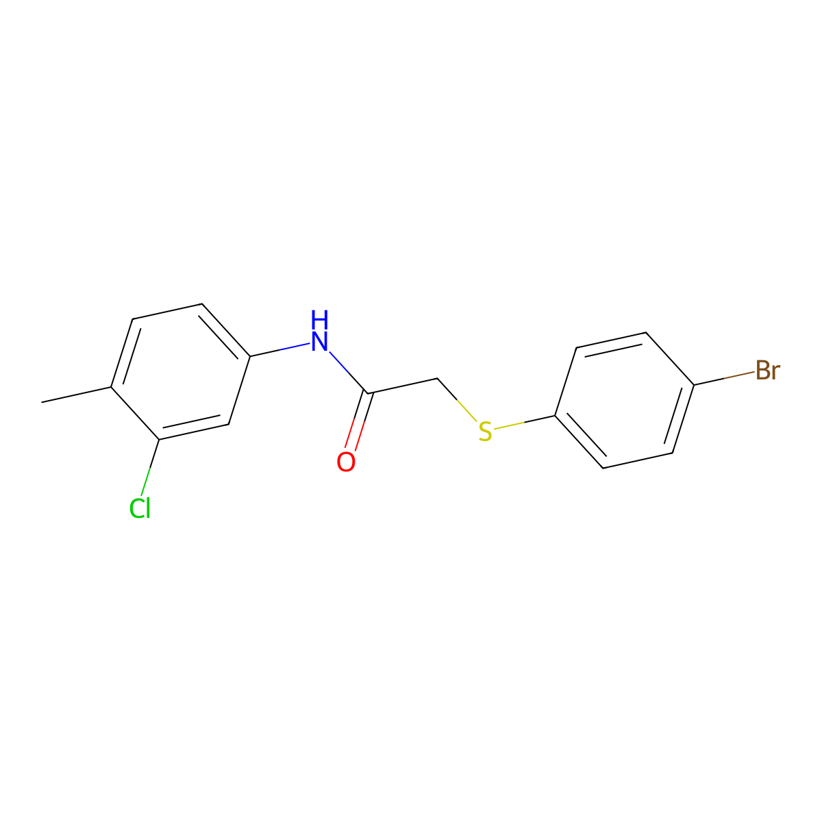 2-(4-bromophenyl)sulfanyl-N-(3-chloro-4-methylphenyl)acetamide molecular structure, CAS 666211-75-2