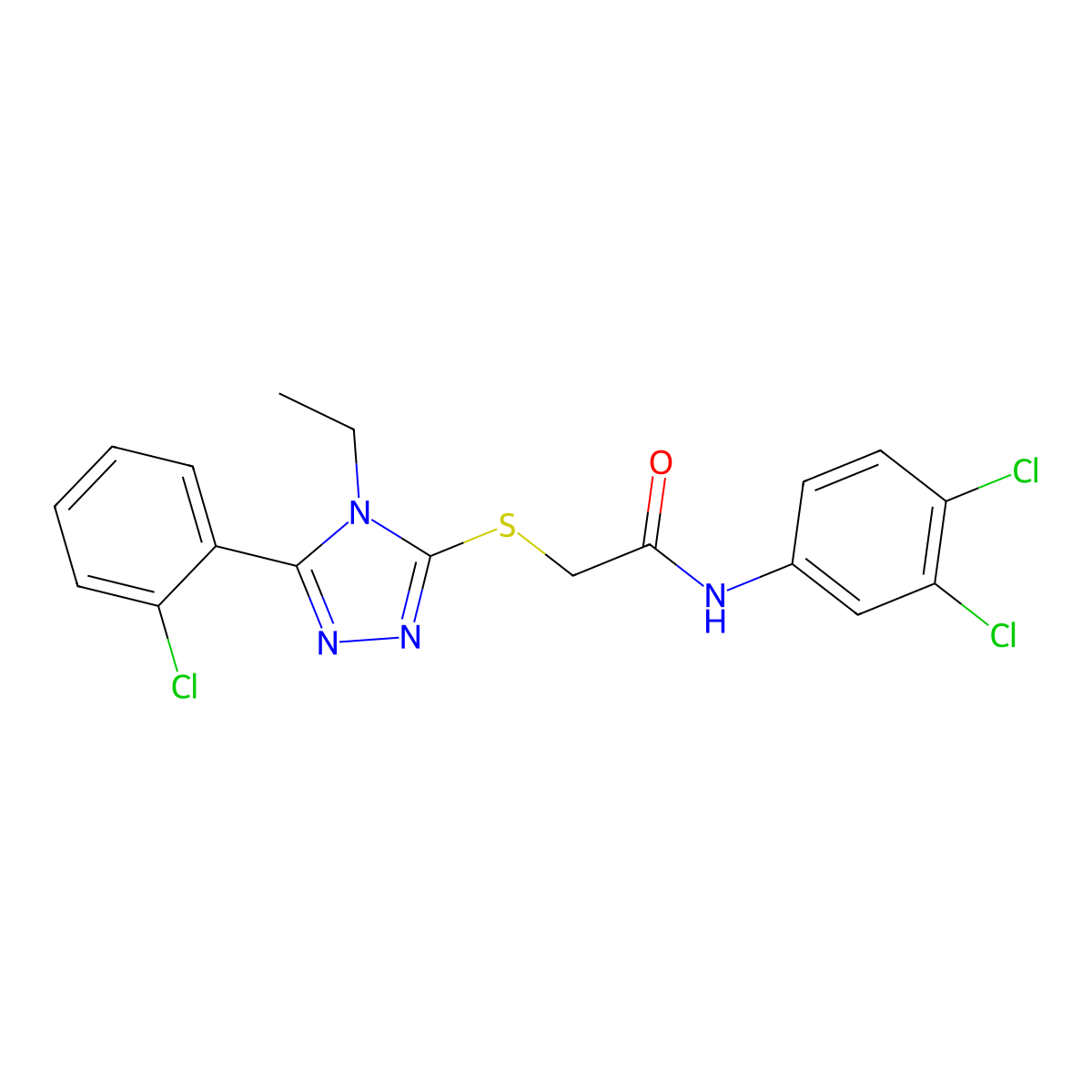 2-{[5-(2-chlorophenyl)-4-ethyl-4H-1,2,4-triazol-3-yl]sulfanyl}-N-(3,4-dichlorophenyl)acetamide molecular structure, CAS 666212-27-7