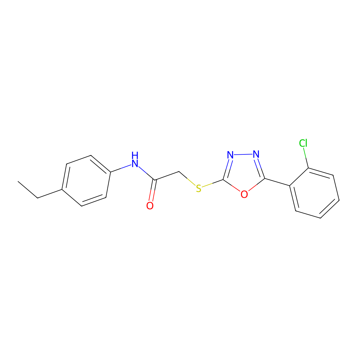 2-{[5-(2-chlorophenyl)-1,3,4-oxadiazol-2-yl]sulfanyl}-N-(4-ethylphenyl)acetamide molecular structure, CAS 666212-32-4