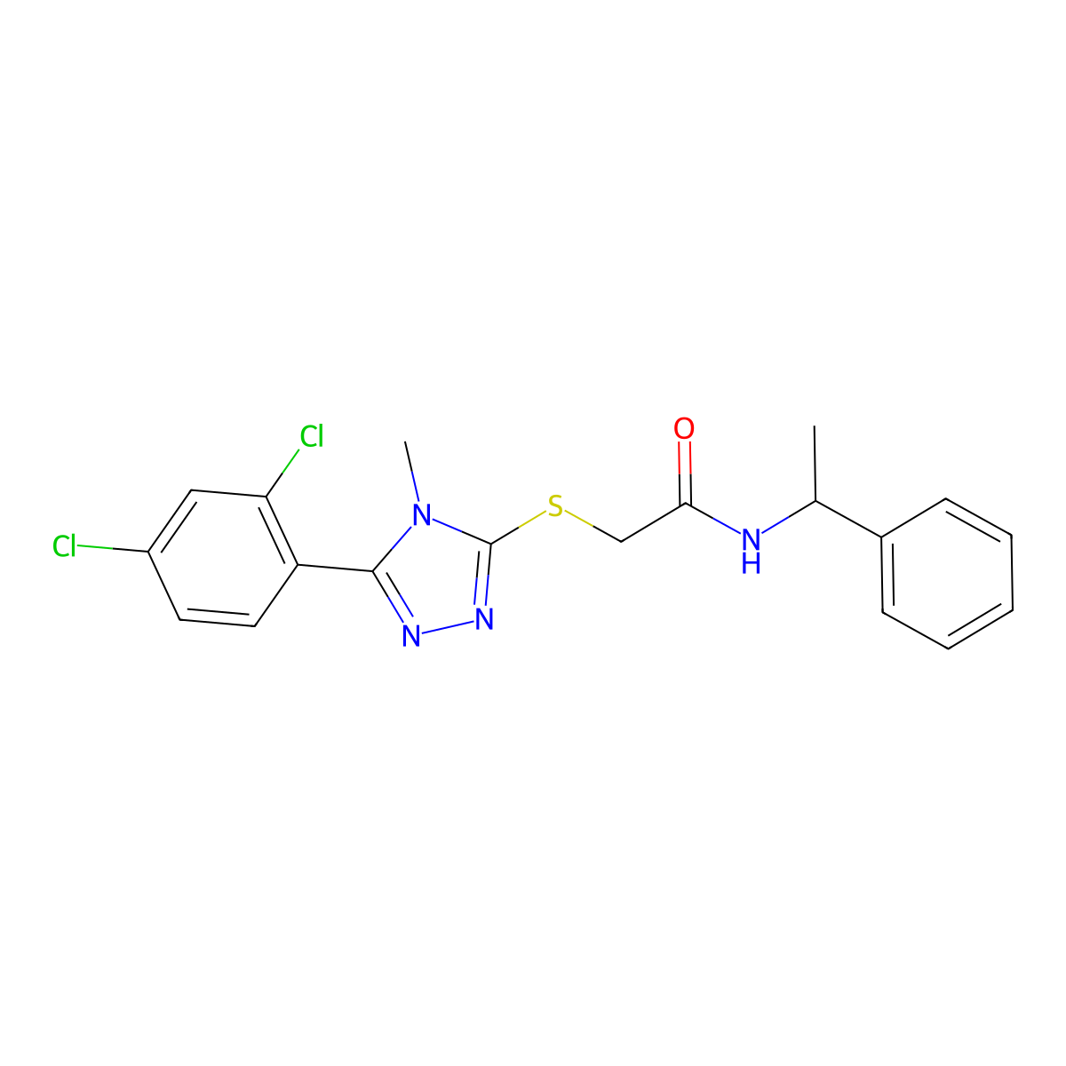 2-[[5-(2,4-dichlorophenyl)-4-methyl-1,2,4-triazol-3-yl]sulfanyl]-N-(1-phenylethyl)acetamide molecular structure, CAS 666212-41-5