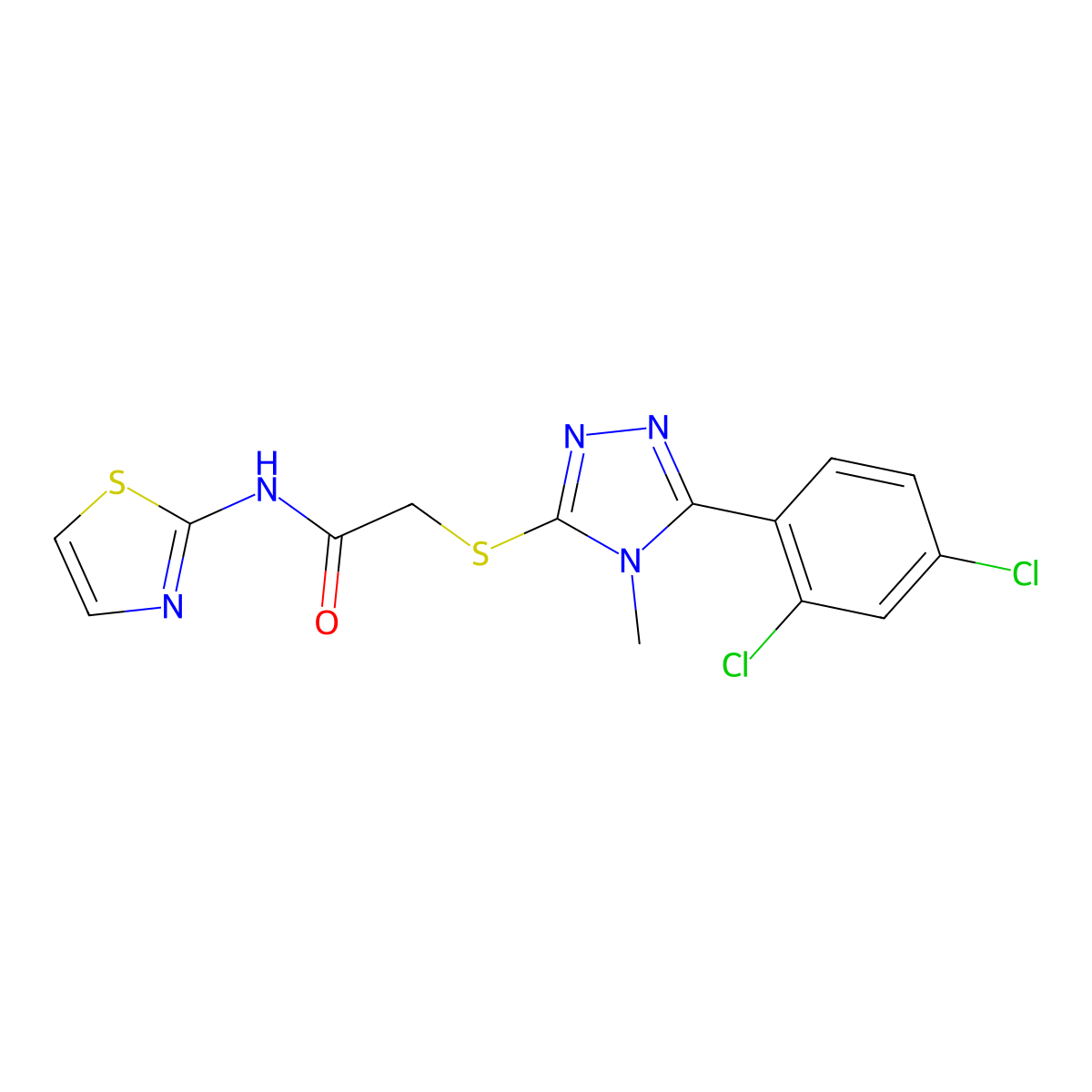 2-[[5-(2,4-dichlorophenyl)-4-methyl-1,2,4-triazol-3-yl]sulfanyl]-N-(1,3-thiazol-2-yl)acetamide molecular structure, CAS 666212-43-7