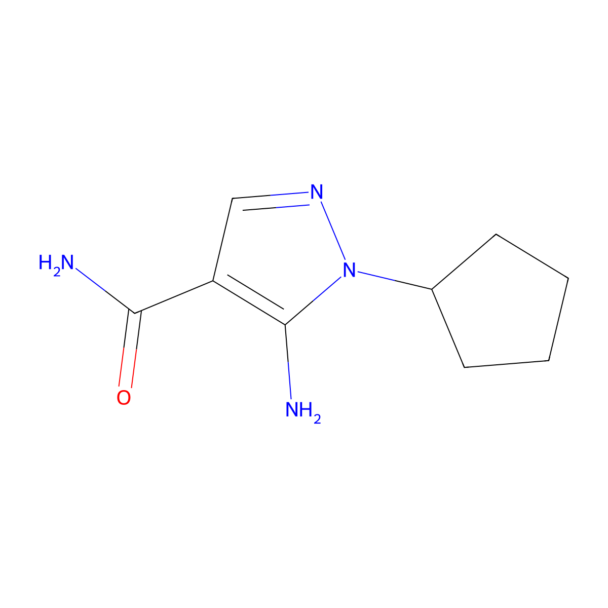 5-amino-1-cyclopentyl-1H-pyrazole-4-carboxamide molecular structure, CAS 666235-33-2