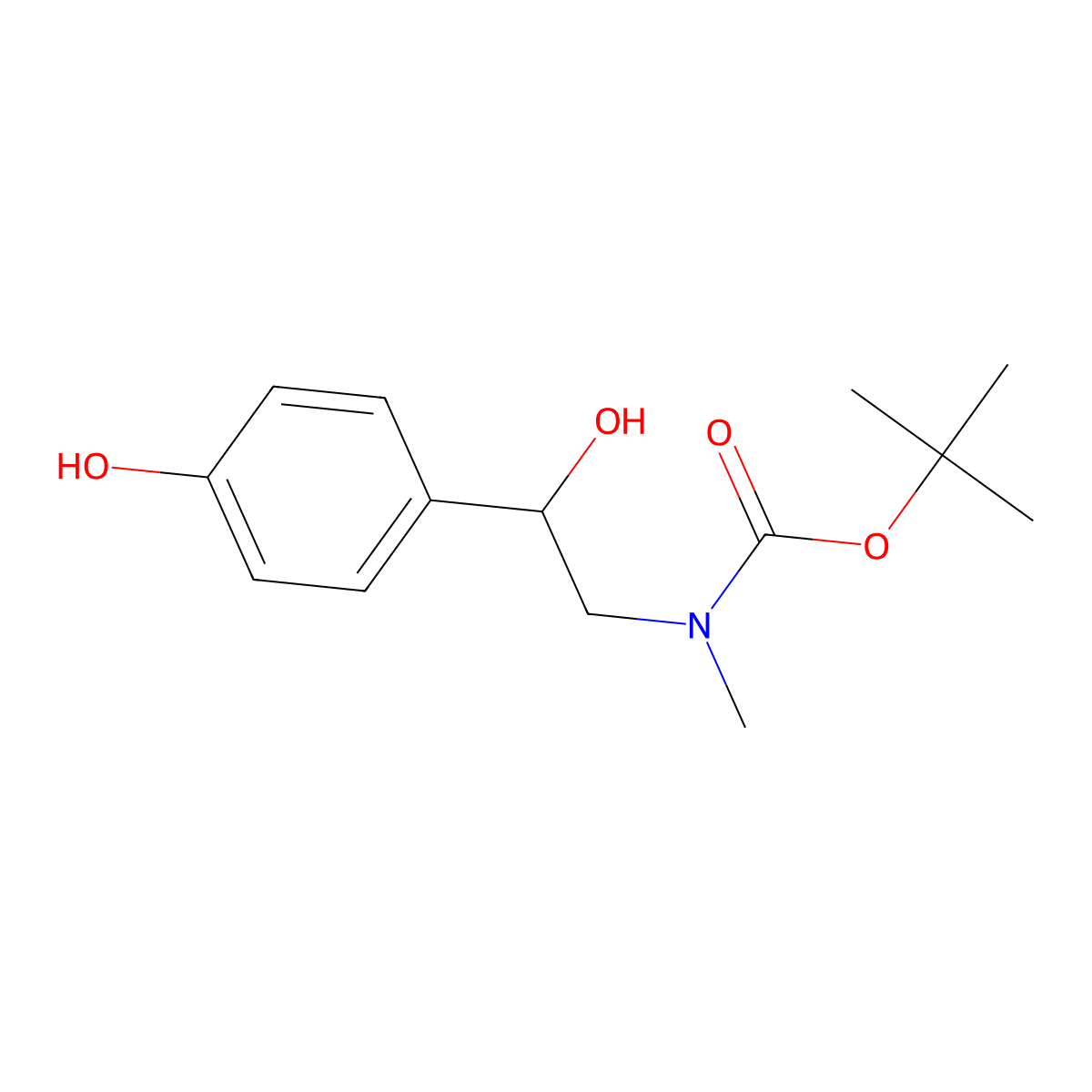Tert-butyl (2-hydroxy-2-(4-hydroxyphenyl)ethyl)(methyl)carbamate molecular structure, CAS 66632-18-6
