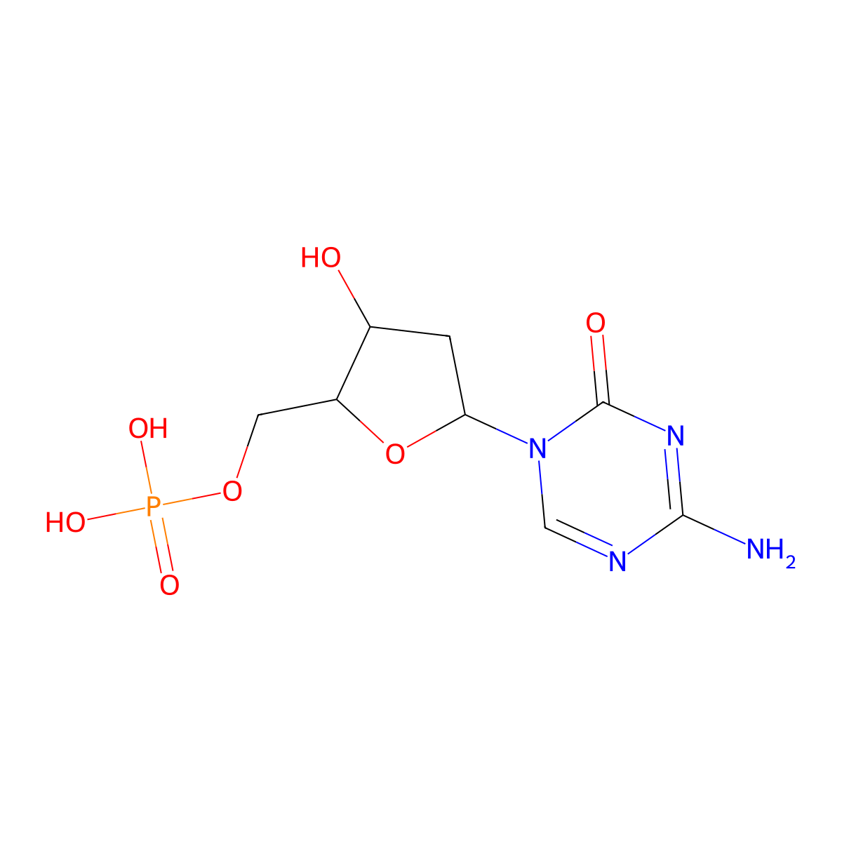 4-Amino-1-(2-deoxy-5-O-phosphono-beta-D-erythro-pentofuranosyl)-1,3,5-triazin-2(1H)-one molecular structure, CAS 66642-55-5