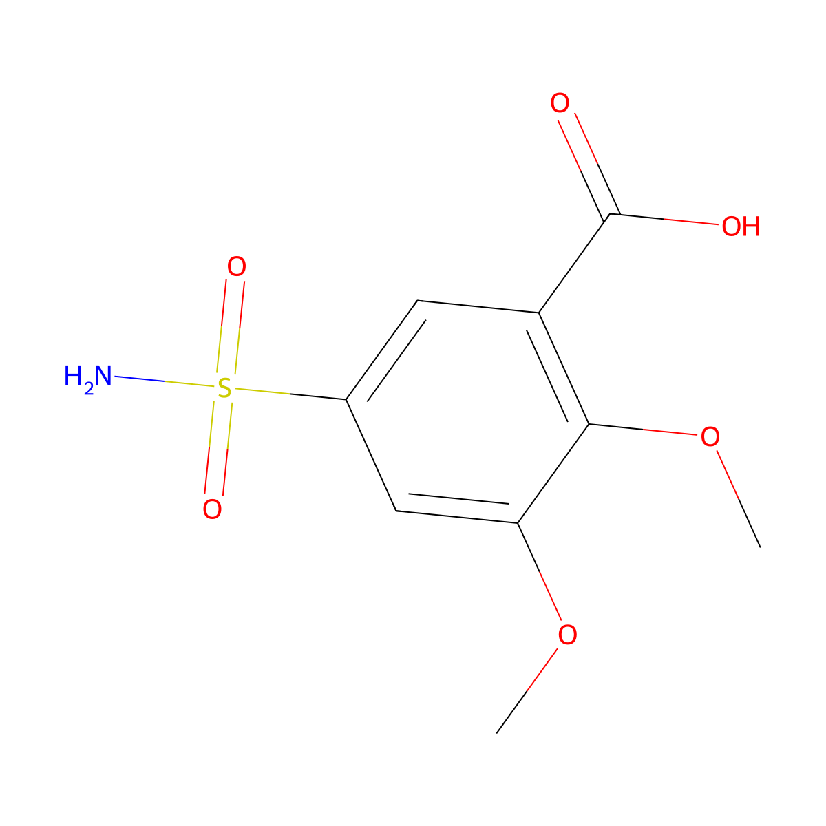 2,3-Dimethoxy-5-sulphamoylbenzoic acid molecular structure, CAS 66644-80-2