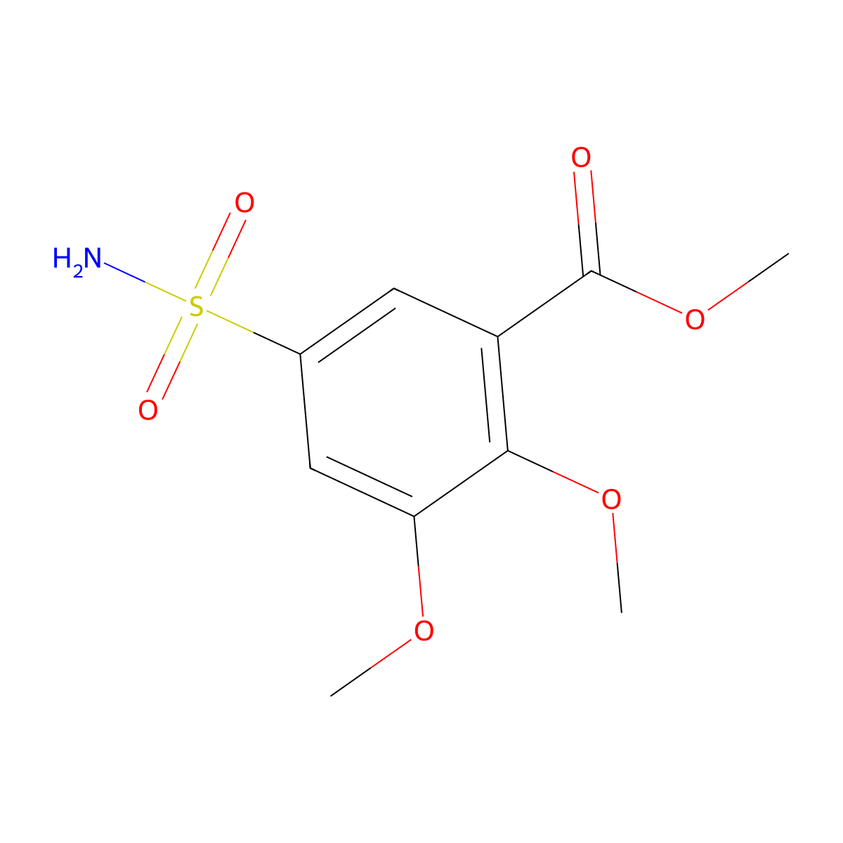 Methyl 2,3-dimethoxy-5-sulphamoylbenzoate molecular structure, CAS 66644-82-4