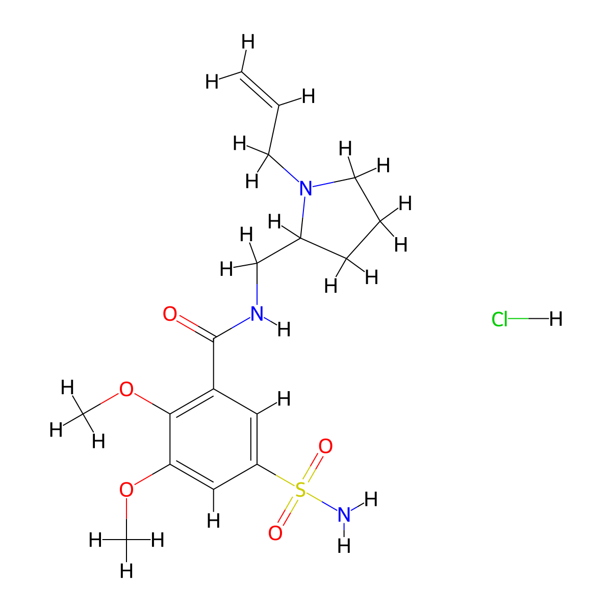 Benzamide, 5-(aminosulfonyl)-2,3-dimethoxy-N-((1-(2-propenyl)-2-pyrrolidinyl)methyl)-, monohydrochloride molecular structure, CAS 66644-83-5