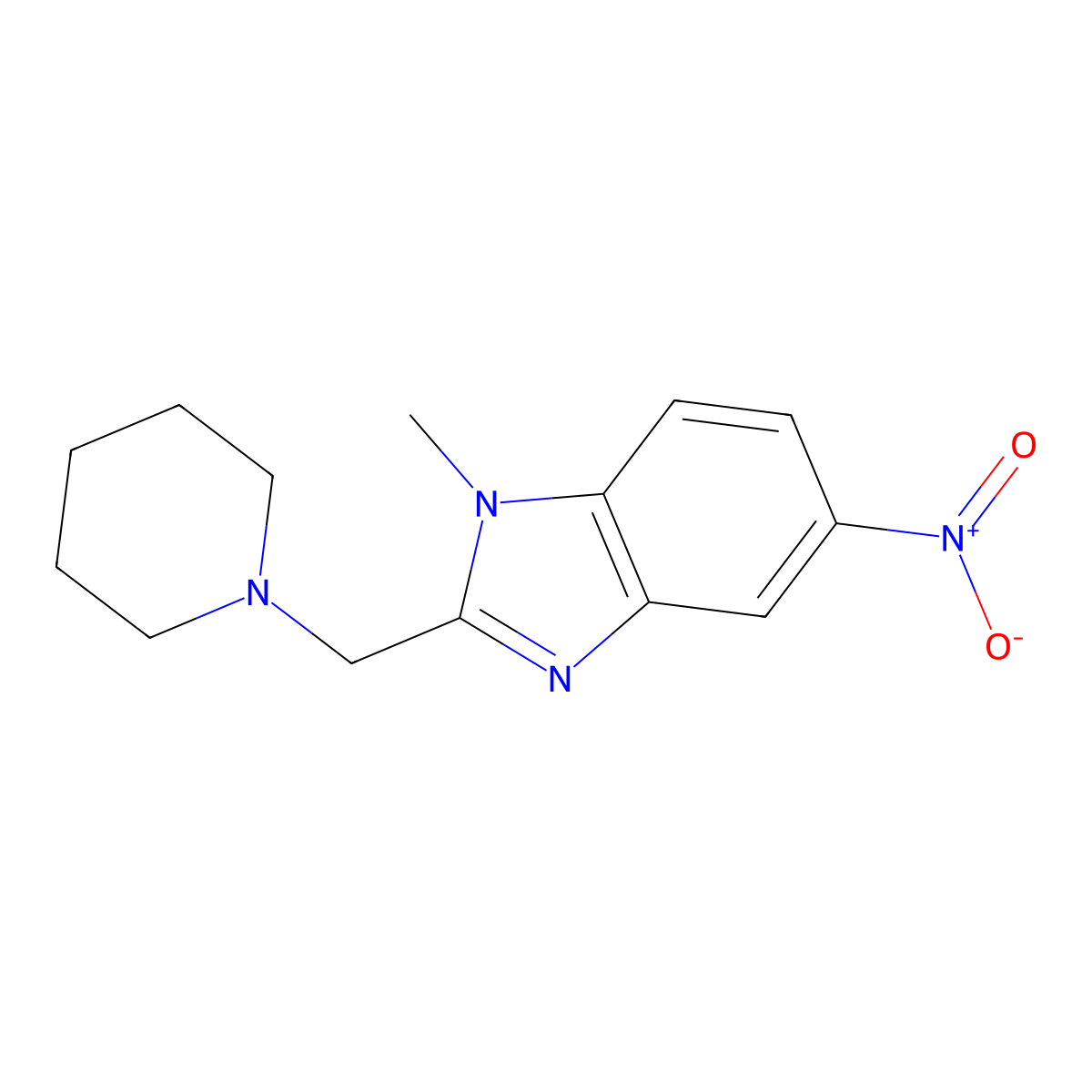 1-Methyl-5-nitro-2-(piperidin-1-ylmethyl)benzimidazole molecular structure, CAS 66668-65-3