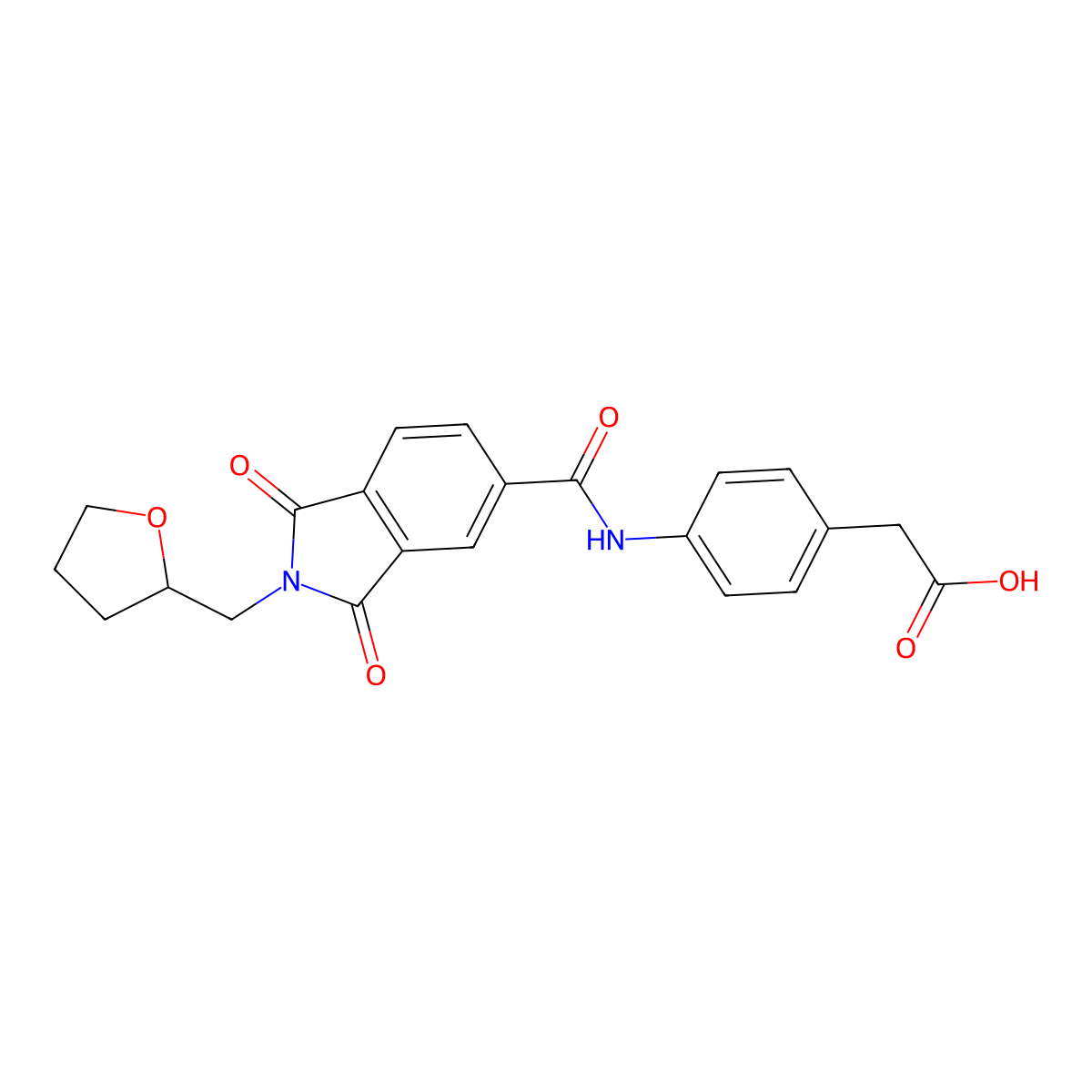 [4-({[1,3-dioxo-2-(tetrahydrofuran-2-ylmethyl)-2,3-dihydro-1H-isoindol-5-yl]carbonyl}amino)phenyl]acetic acid molecular structure, CAS 666710-73-2