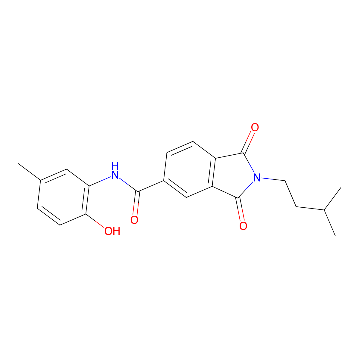 N-(2-hydroxy-5-methylphenyl)-2-(3-methylbutyl)-1,3-dioxoisoindole-5-carboxamide molecular structure, CAS 666710-87-8