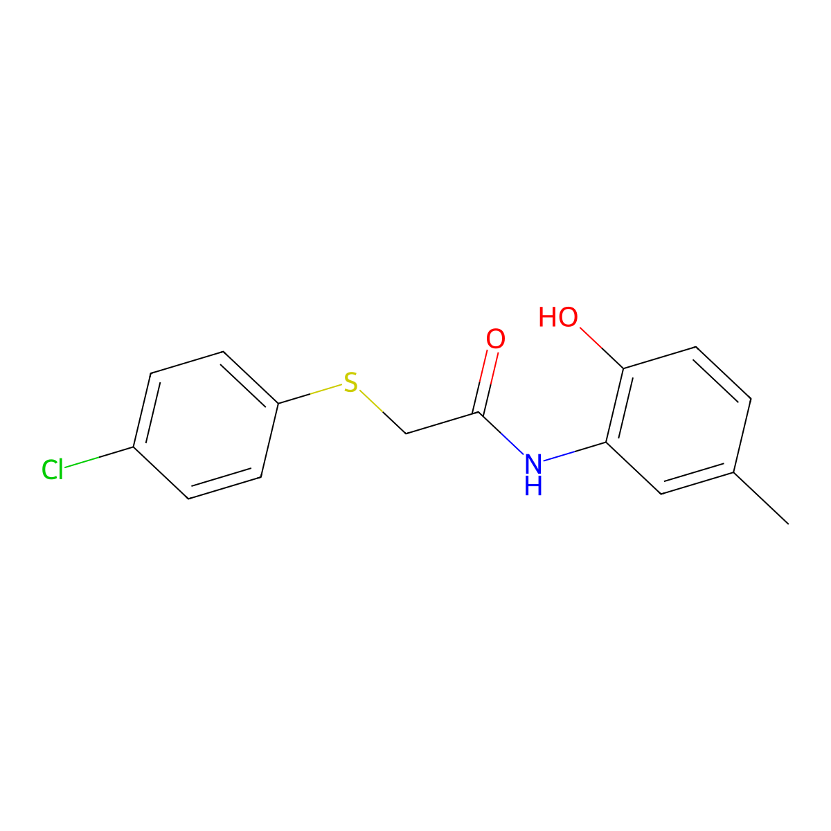 2-(4-chlorophenyl)sulfanyl-N-(2-hydroxy-5-methylphenyl)acetamide molecular structure, CAS 666710-95-8