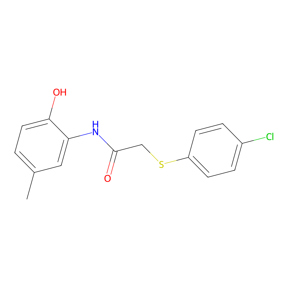 2-(4-chlorophenyl)sulfanyl-N-(2-hydroxy-5-methylphenyl)acetamide molecular structure, CAS 666710-95-8
