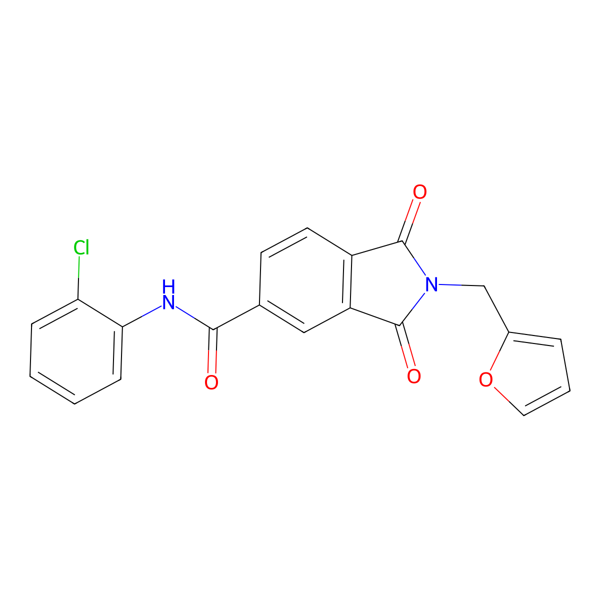 N-(2-chlorophenyl)-2-(furan-2-ylmethyl)-1,3-dioxoisoindole-5-carboxamide molecular structure, CAS 666711-13-3