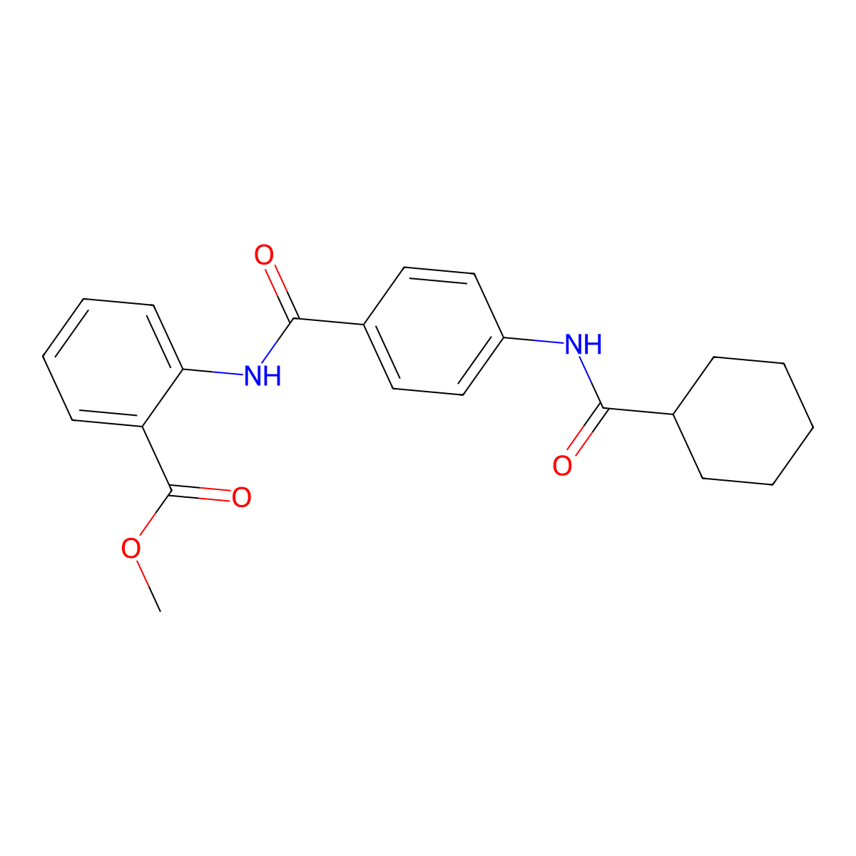 Methyl 2-[[4-(cyclohexanecarbonylamino)benzoyl]amino]benzoate molecular structure, CAS 666711-18-8