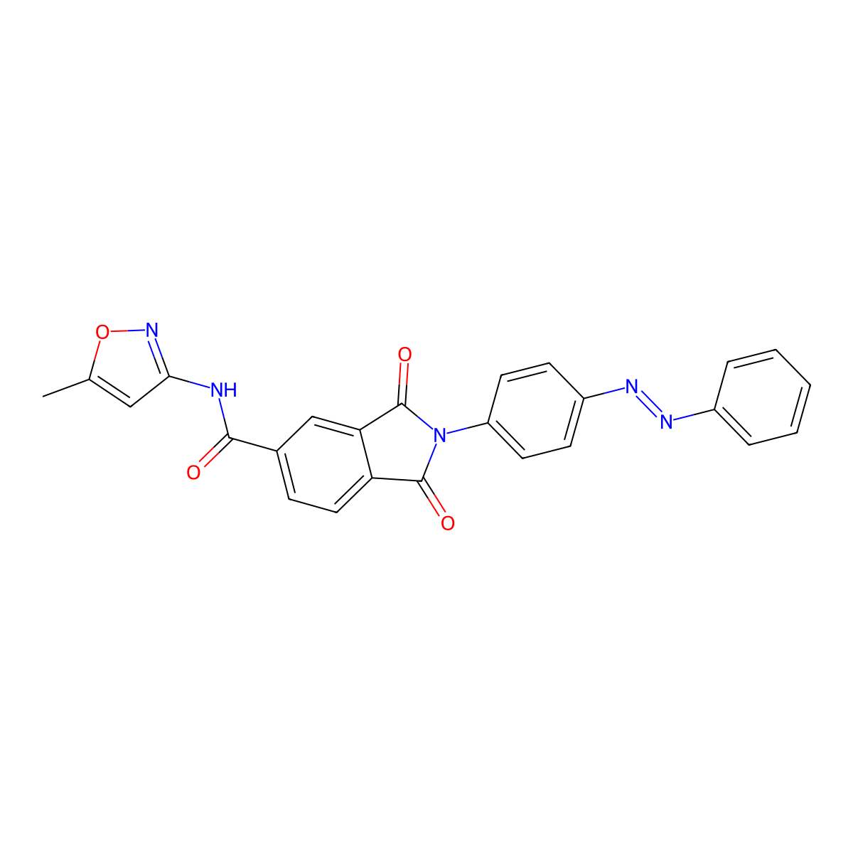 N-(5-methyl-3-isoxazolyl)-1,3-dioxo-2-[4-(phenyldiazenyl)phenyl]-5-isoindolinecarboxamide molecular structure, CAS 666711-28-0