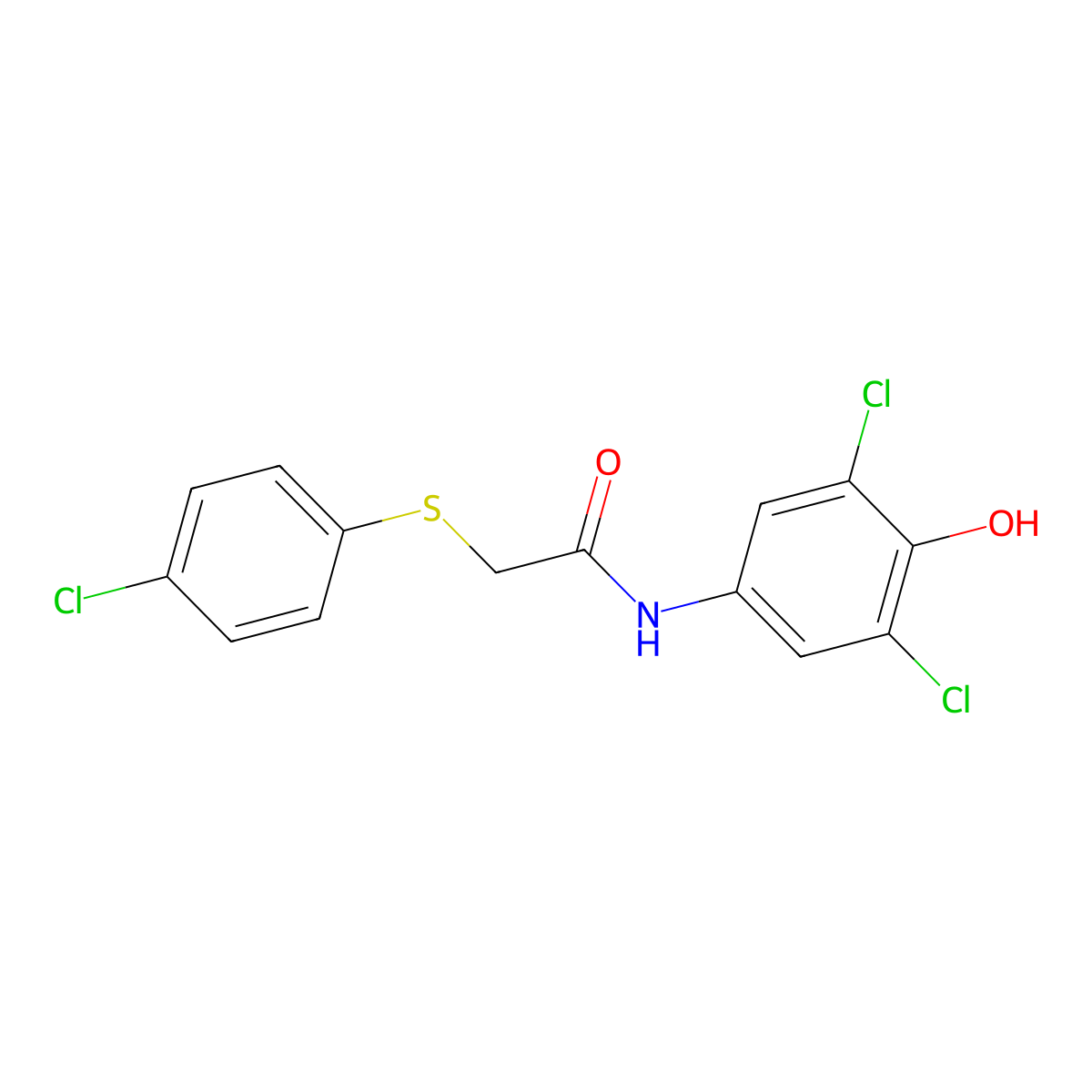 2-(4-chlorophenyl)sulfanyl-N-(3,5-dichloro-4-hydroxyphenyl)acetamide molecular structure, CAS 666711-31-5