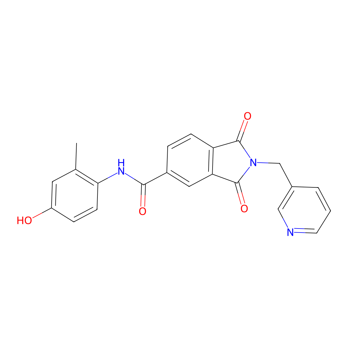N-(4-hydroxy-2-methylphenyl)-1,3-dioxo-2-(pyridin-3-ylmethyl)isoindole-5-carboxamide molecular structure, CAS 666711-62-2