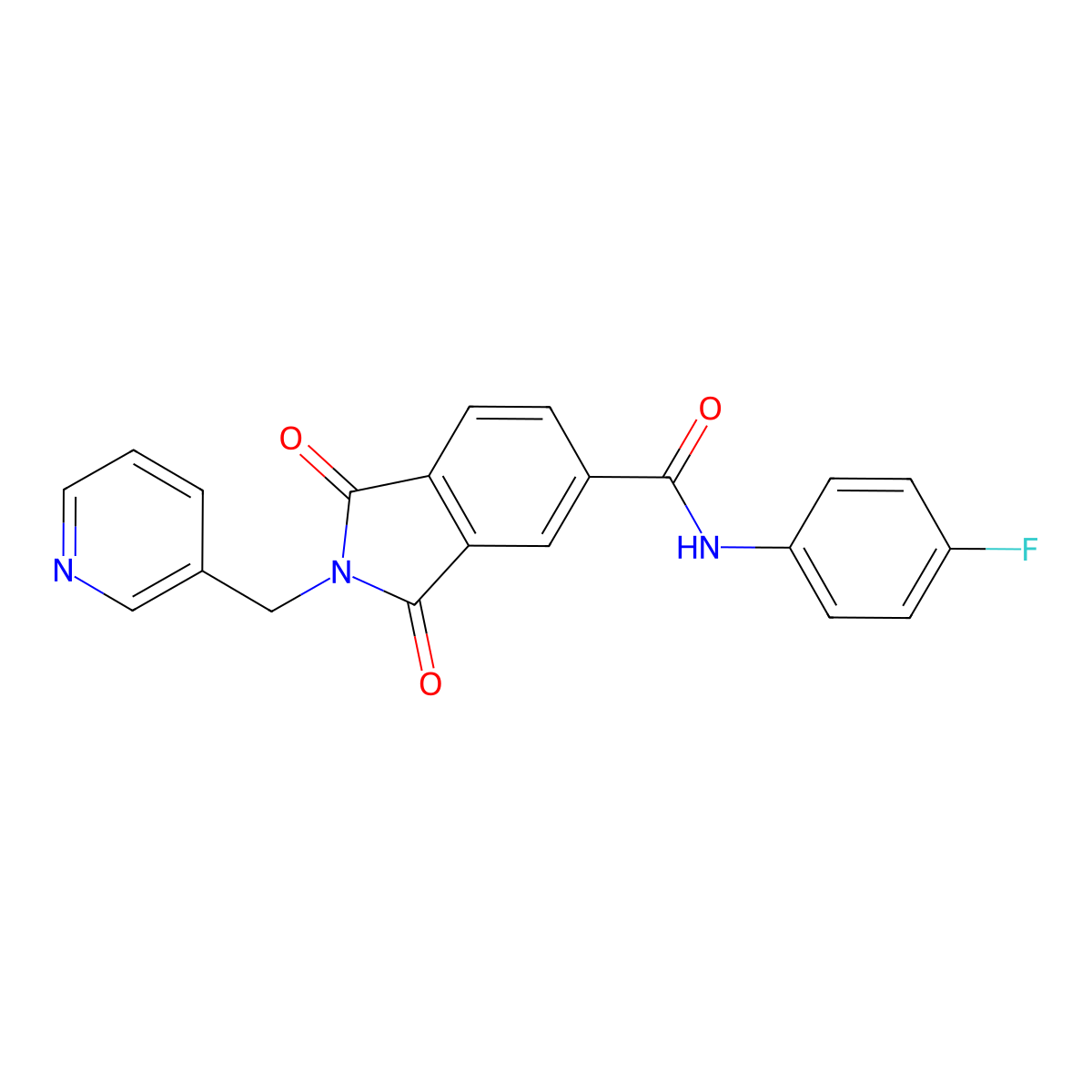 N-(4-fluorophenyl)-1,3-dioxo-2-(pyridin-3-ylmethyl)isoindole-5-carboxamide molecular structure, CAS 666711-63-3