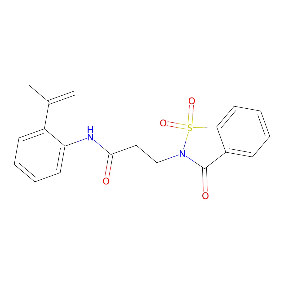3-(1,1-dioxido-3-oxo-1,2-benzisothiazol-2(3H)-yl)-N-(2-isopropenylphenyl)propanamide molecular structure, CAS 666712-65-8