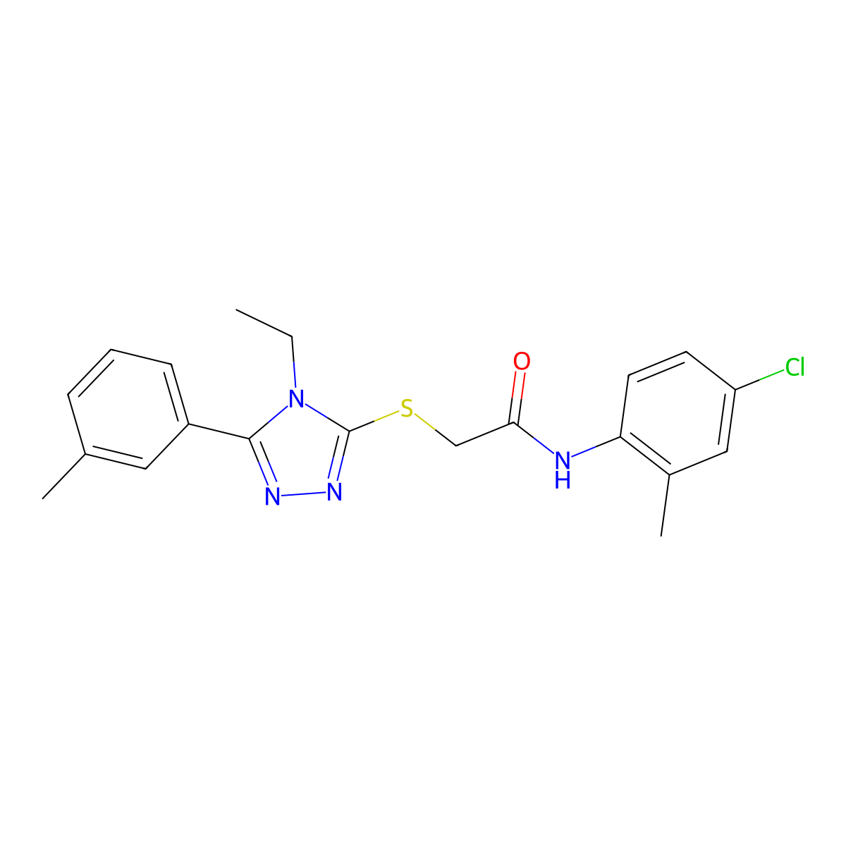 N-(4-chloro-2-methylphenyl)-2-{[4-ethyl-5-(3-methylphenyl)-4H-1,2,4-triazol-3-yl]sulfanyl}acetamide molecular structure, CAS 666712-84-1