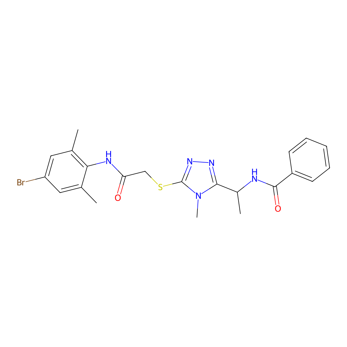 N-{1-[5-({2-[(4-bromo-2,6-dimethylphenyl)amino]-2-oxoethyl}sulfanyl)-4-methyl-4H-1,2,4-triazol-3-yl]ethyl}benzamide molecular structure, CAS 666713-15-1