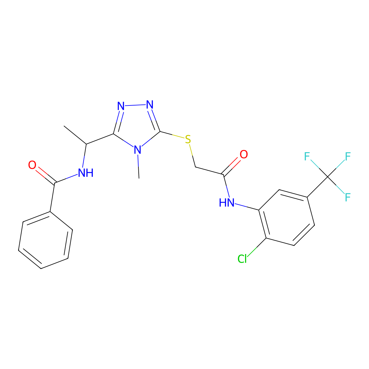 N-[1-[5-[2-[2-chloro-5-(trifluoromethyl)anilino]-2-oxoethyl]sulfanyl-4-methyl-1,2,4-triazol-3-yl]ethyl]benzamide molecular structure, CAS 666713-21-9