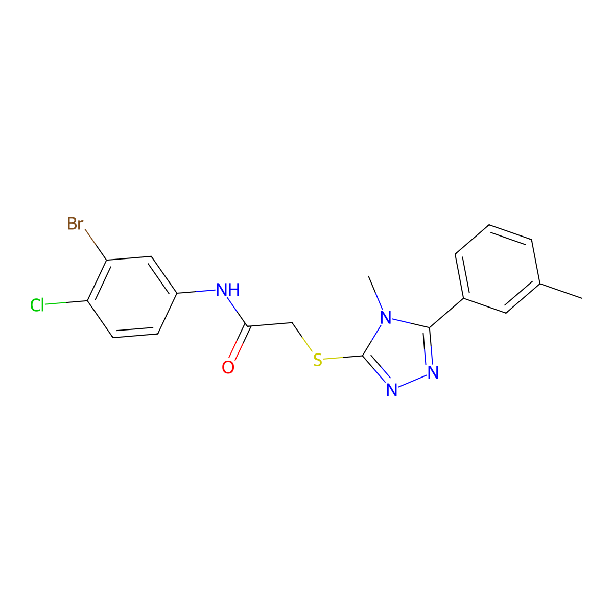 N-(3-bromo-4-chlorophenyl)-2-[[4-methyl-5-(3-methylphenyl)-1,2,4-triazol-3-yl]sulfanyl]acetamide molecular structure, CAS 666713-41-3