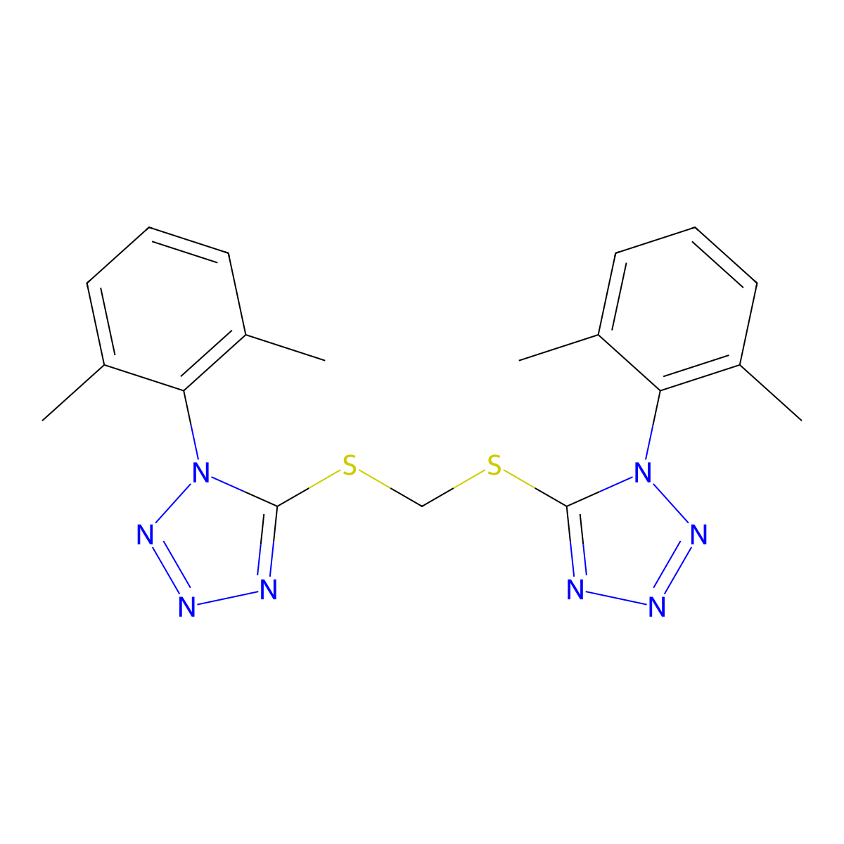 1-(2,6-Dimethylphenyl)-5-[[1-(2,6-dimethylphenyl)tetrazol-5-yl]sulfanylmethylsulfanyl]tetrazole molecular structure, CAS 666714-04-1