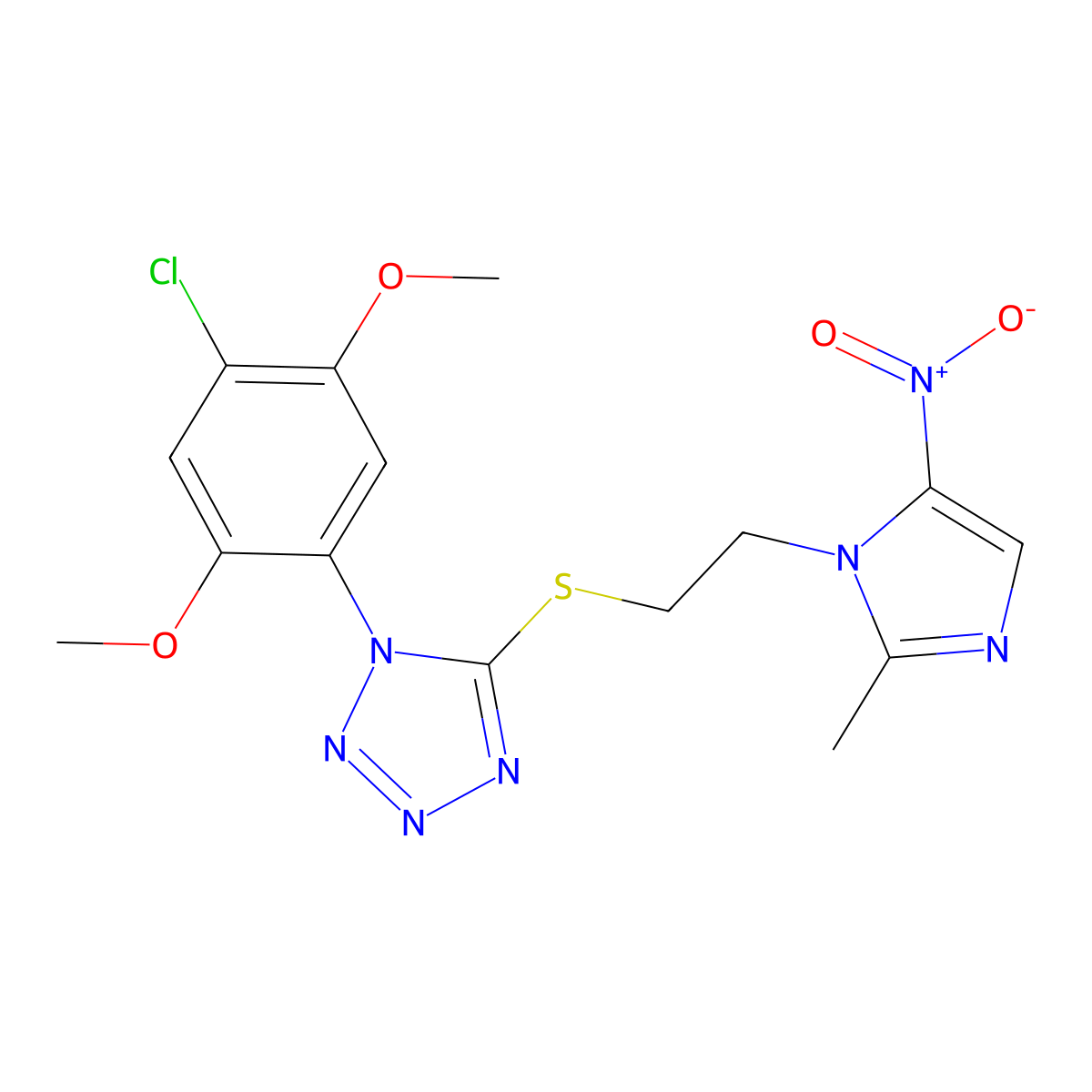 1-(4-Chloro-2,5-dimethoxyphenyl)-5-[2-(2-methyl-5-nitroimidazol-1-yl)ethylsulfanyl]tetrazole molecular structure, CAS 666714-06-3