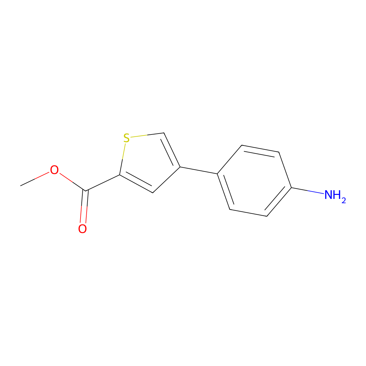 Methyl 4-(4-aminophenyl)thiophene-2-carboxylate molecular structure, CAS 666721-42-2