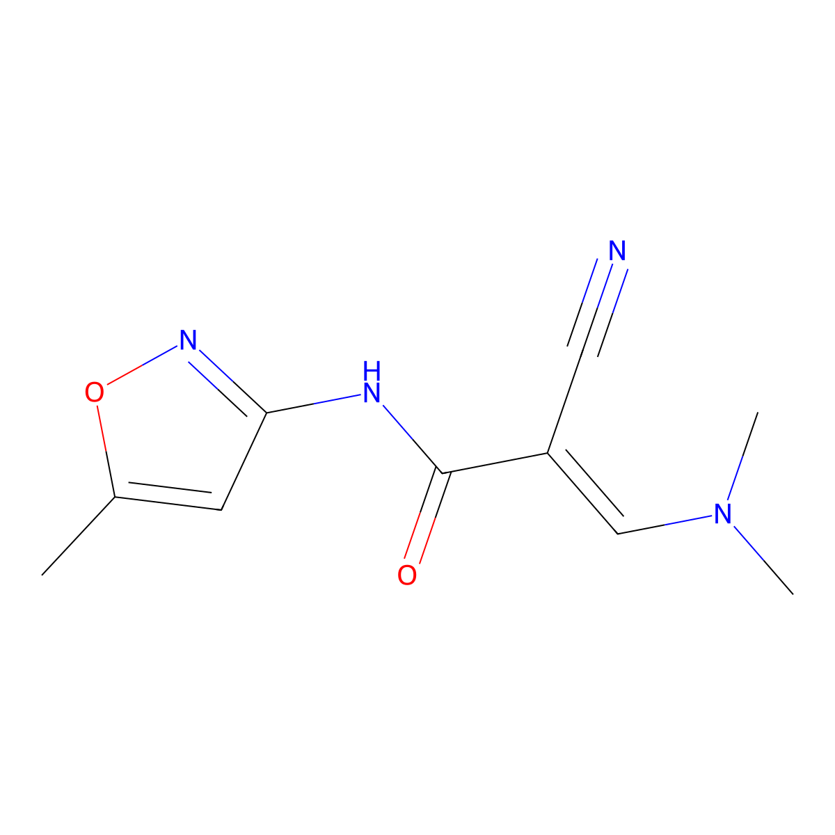 2-cyano-3-(dimethylamino)-N-(5-methyl-1,2-oxazol-3-yl)prop-2-enamide molecular structure, CAS 666728-40-1