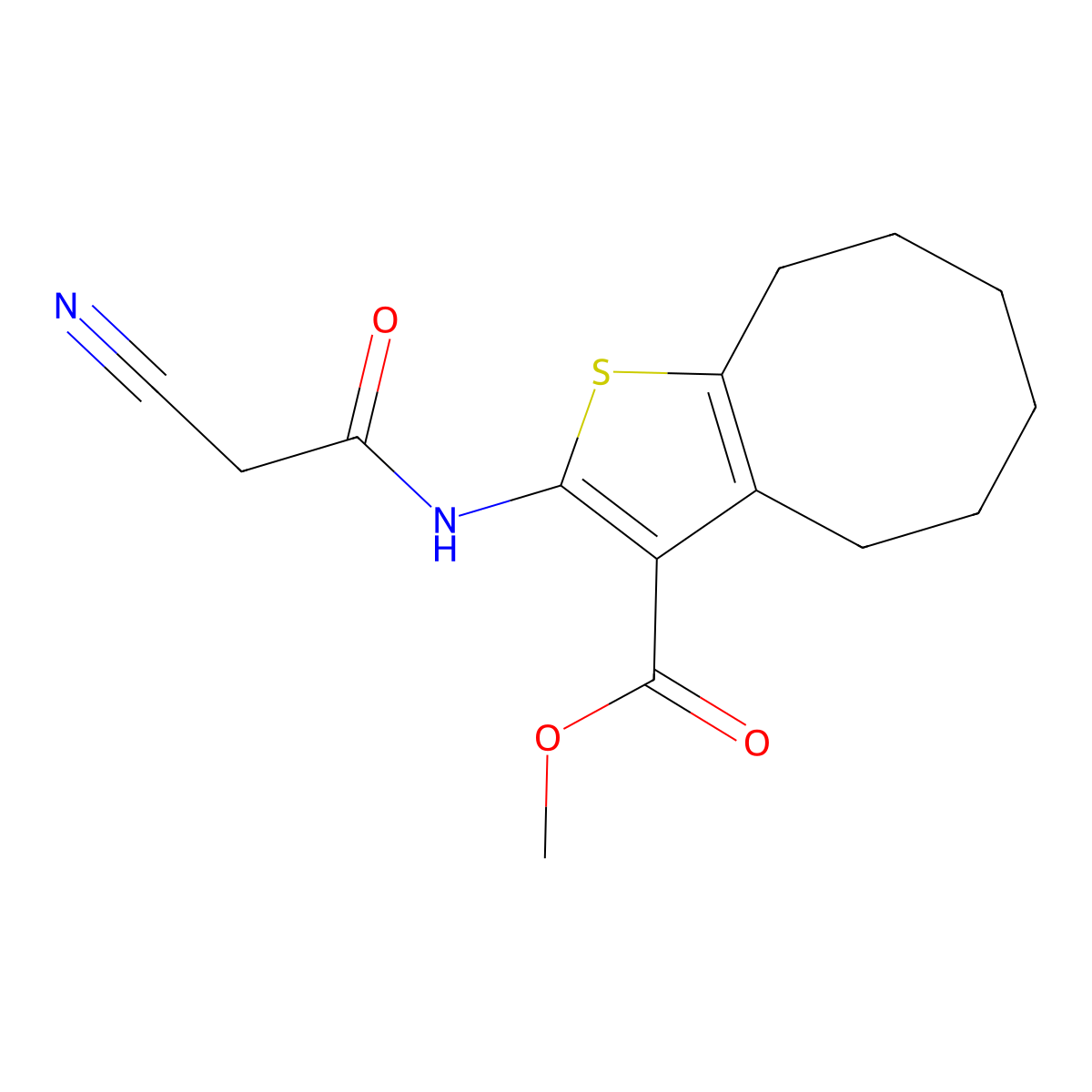 Methyl 2-[(cyanoacetyl)amino]-4,5,6,7,8,9-hexahydrocycloocta[b]thiophene-3-carboxylate molecular structure, CAS 666728-99-0