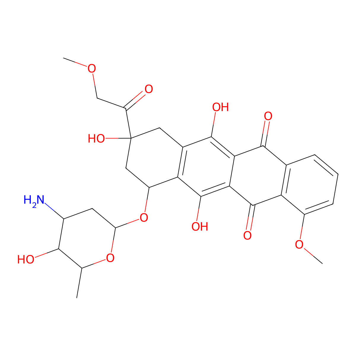 3,5,12-Trihydroxy-10-methoxy-3-(methoxyacetyl)-6,11-dioxo-1,2,3,4,6,11-hexahydro-1-naphthacenyl 3-amino-2,3,6-trideoxyhexopyranoside molecular structure, CAS 66678-33-9