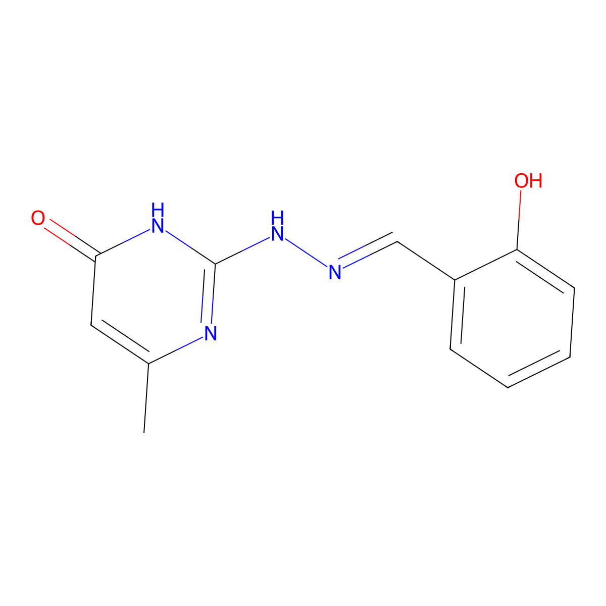 4-Hydroxy-2-(2-hydroxybenzylidenehydrazino)-6-methylpyrimidine molecular structure, CAS 66680-03-3